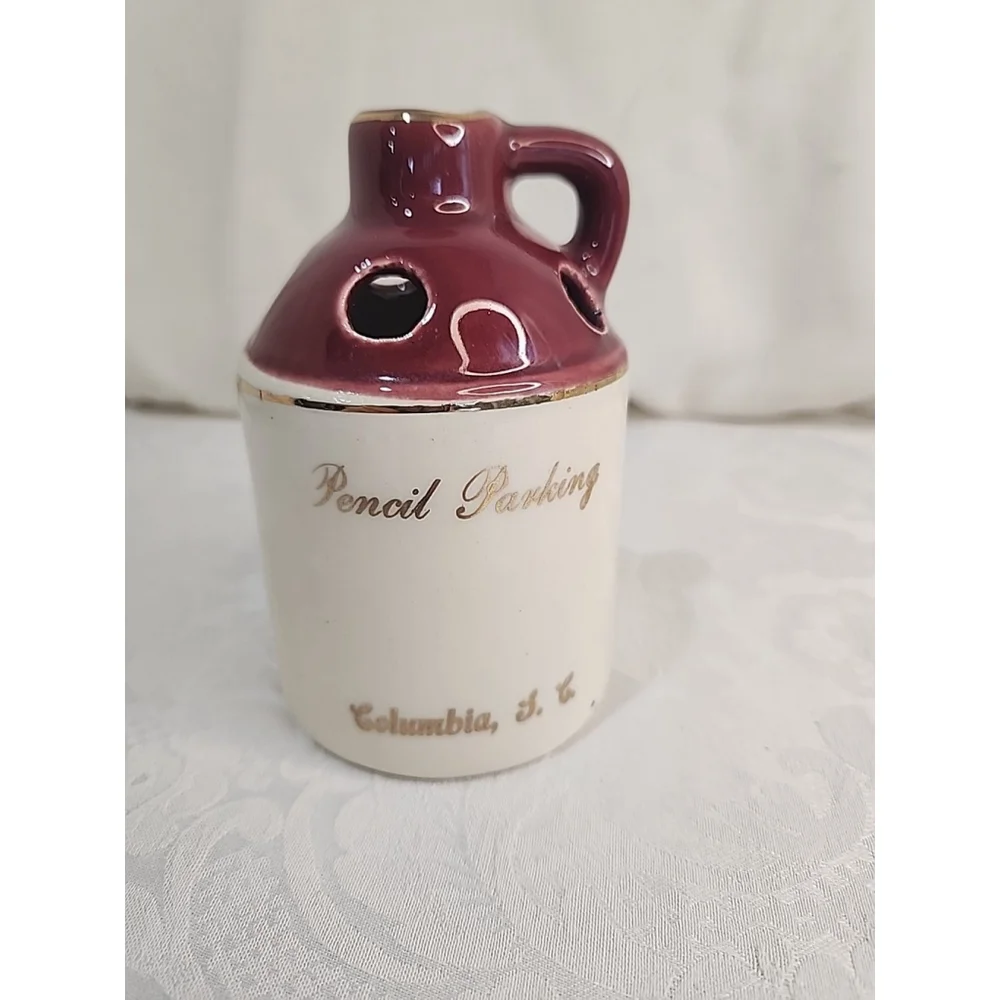 Columbia S.C. Pencil Parking Moonshine Jug Handmade Pen And Pencil Holder, EUC